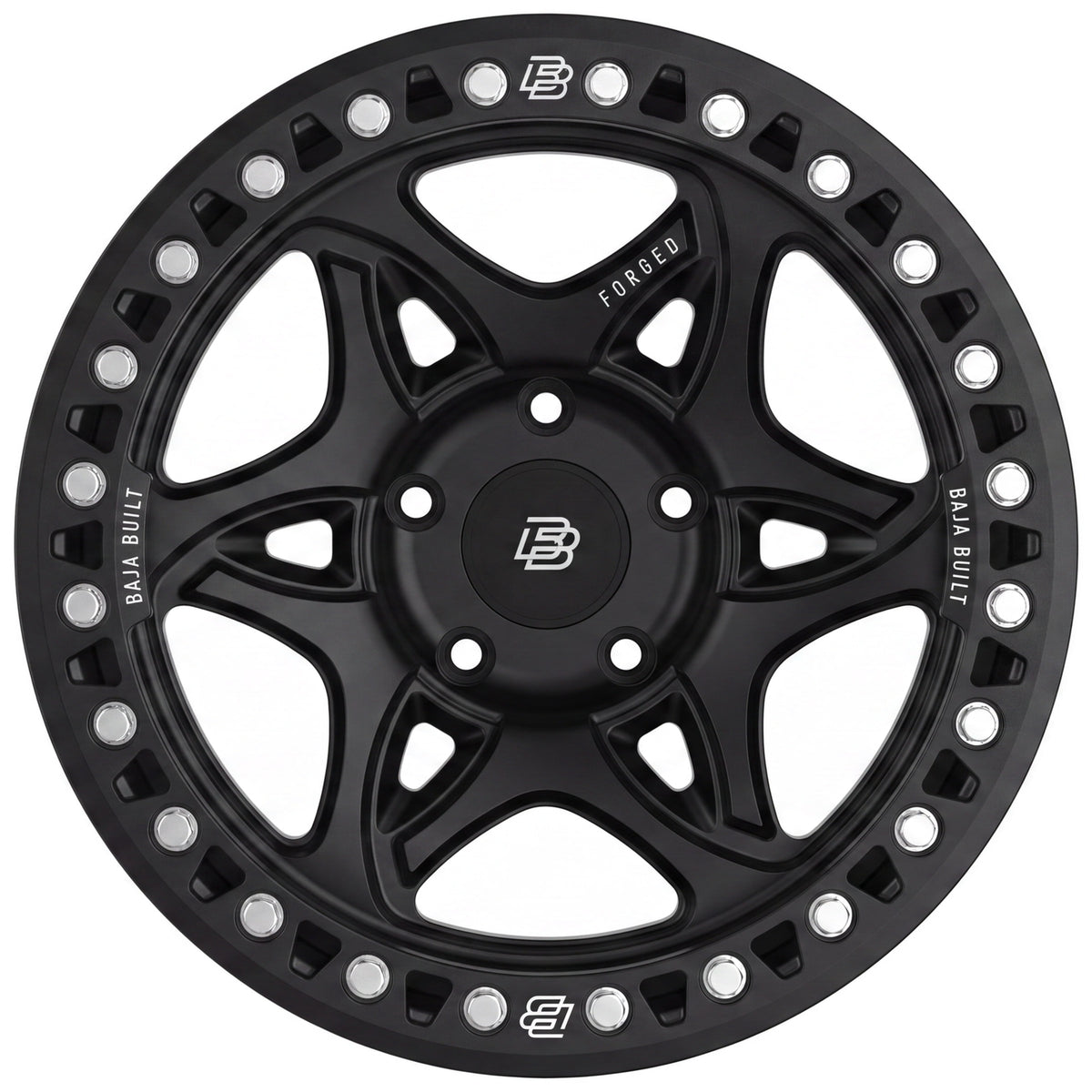 Baja Built Tribute forged beadlock wheel - Matt Black, 5-lug, face on