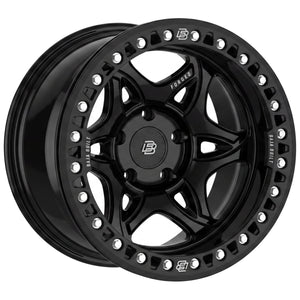 Baja Built Tribute forged beadlock wheel - Glossy Black, 5-lug, three-quarter view