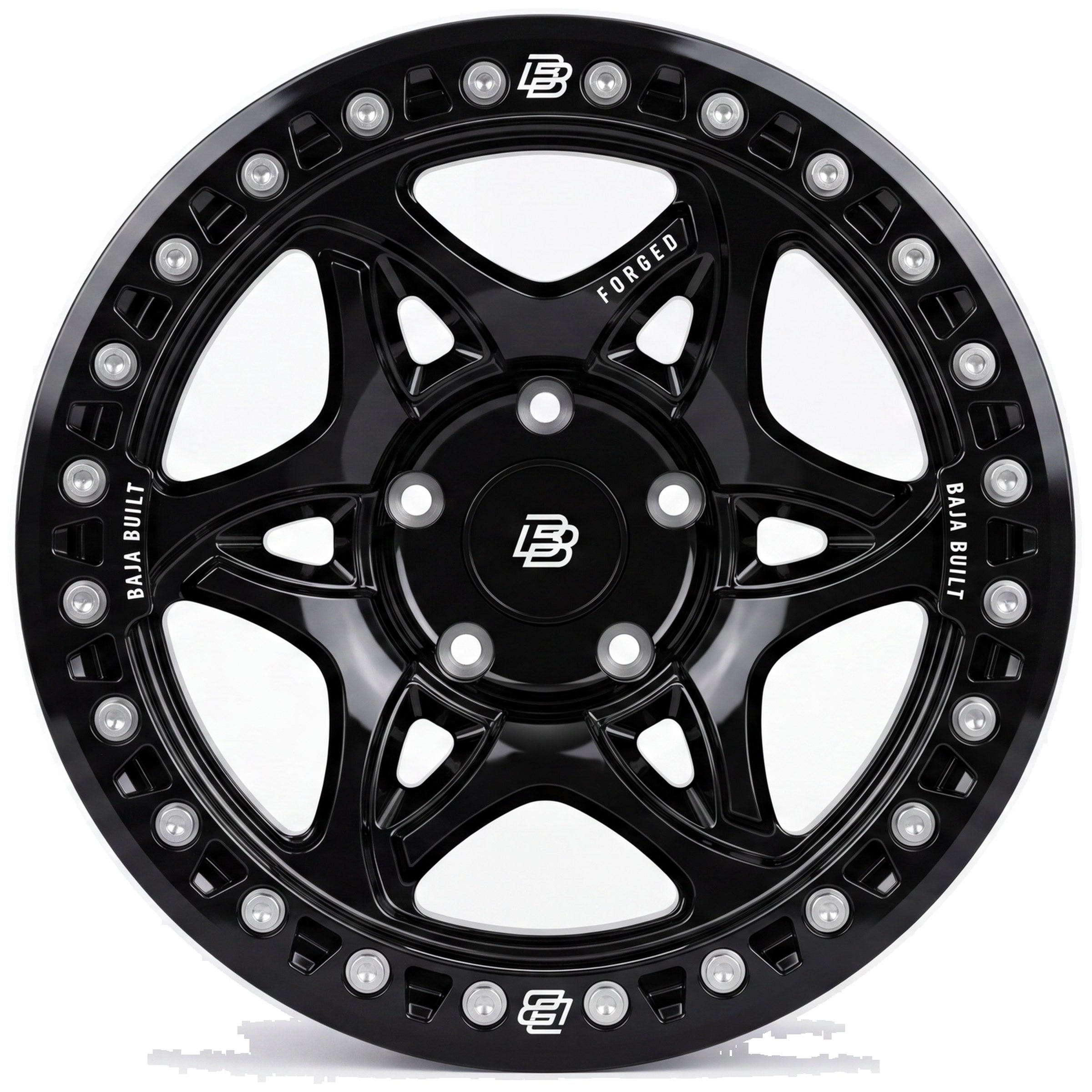 Baja Built Tribute forged beadlock wheel - Glossy Black, 5-lug, face on
