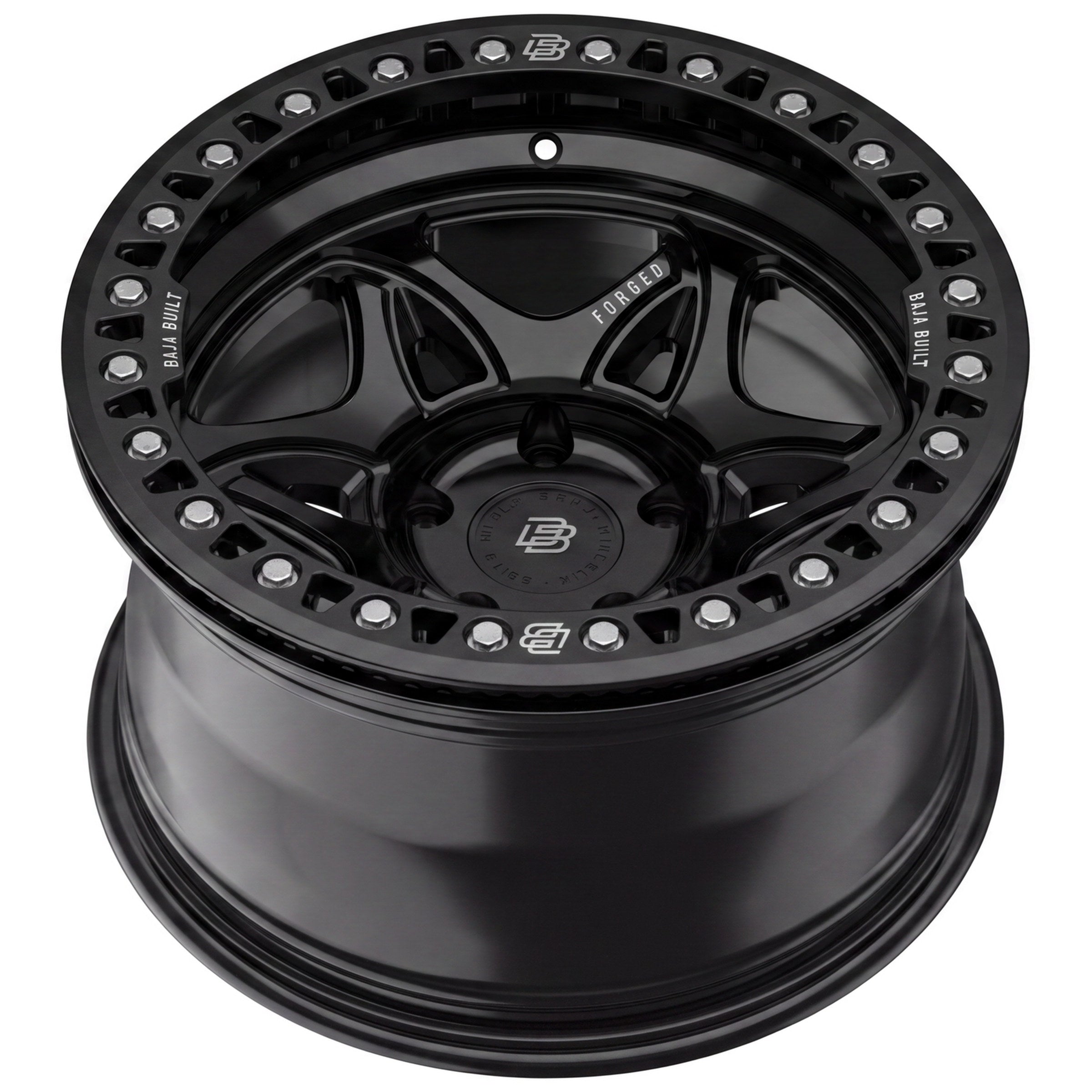 Baja Built Tribute forged beadlock wheel - Glossy Black, 5-lug, rim profile
