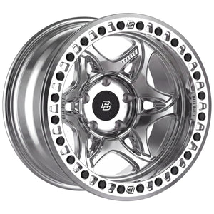 Baja Built Tribute forged beadlock wheel - Machined Raw, 5-lug, three-quarter view