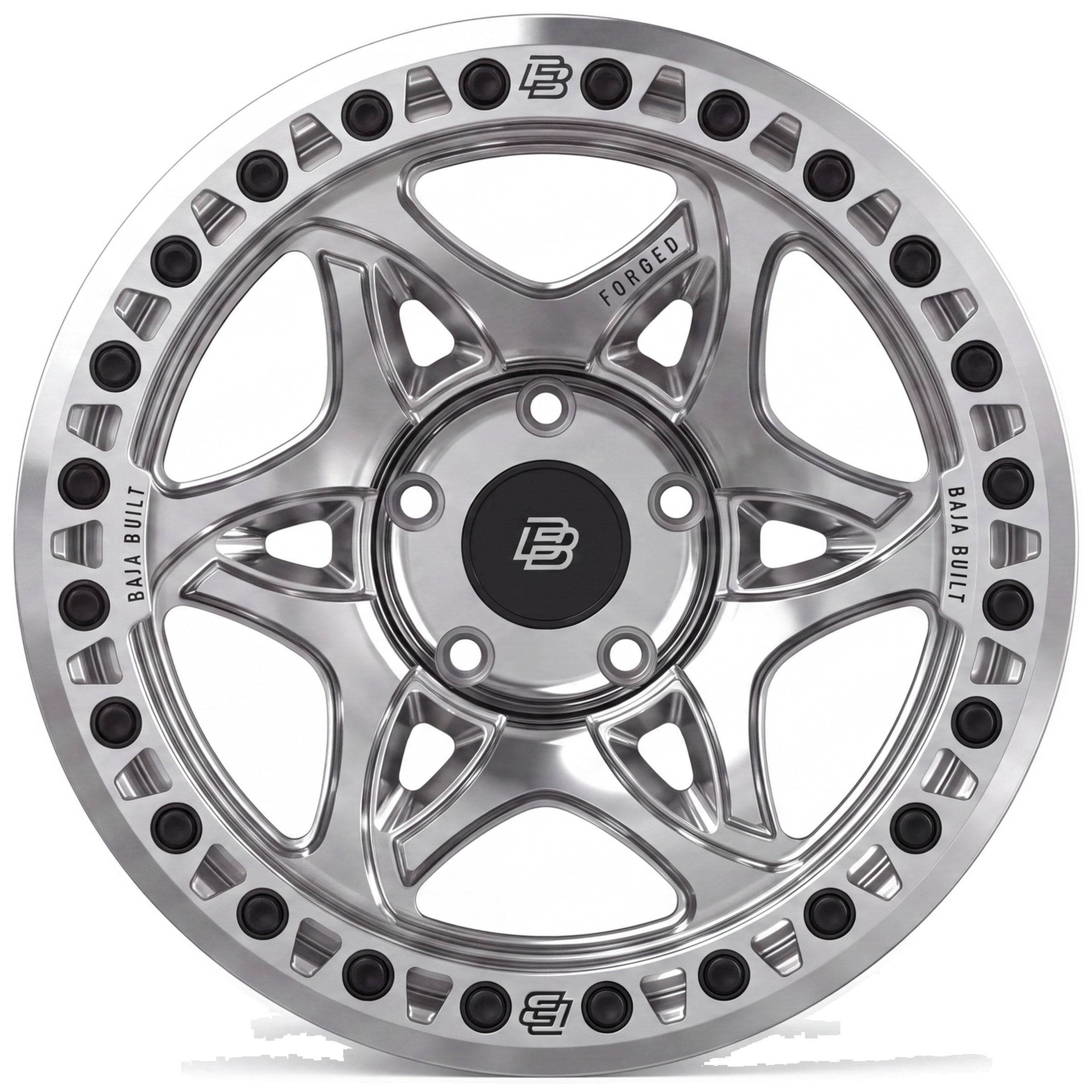 Baja Built Tribute forged beadlock wheel - Machined Raw, 5-lug, face on