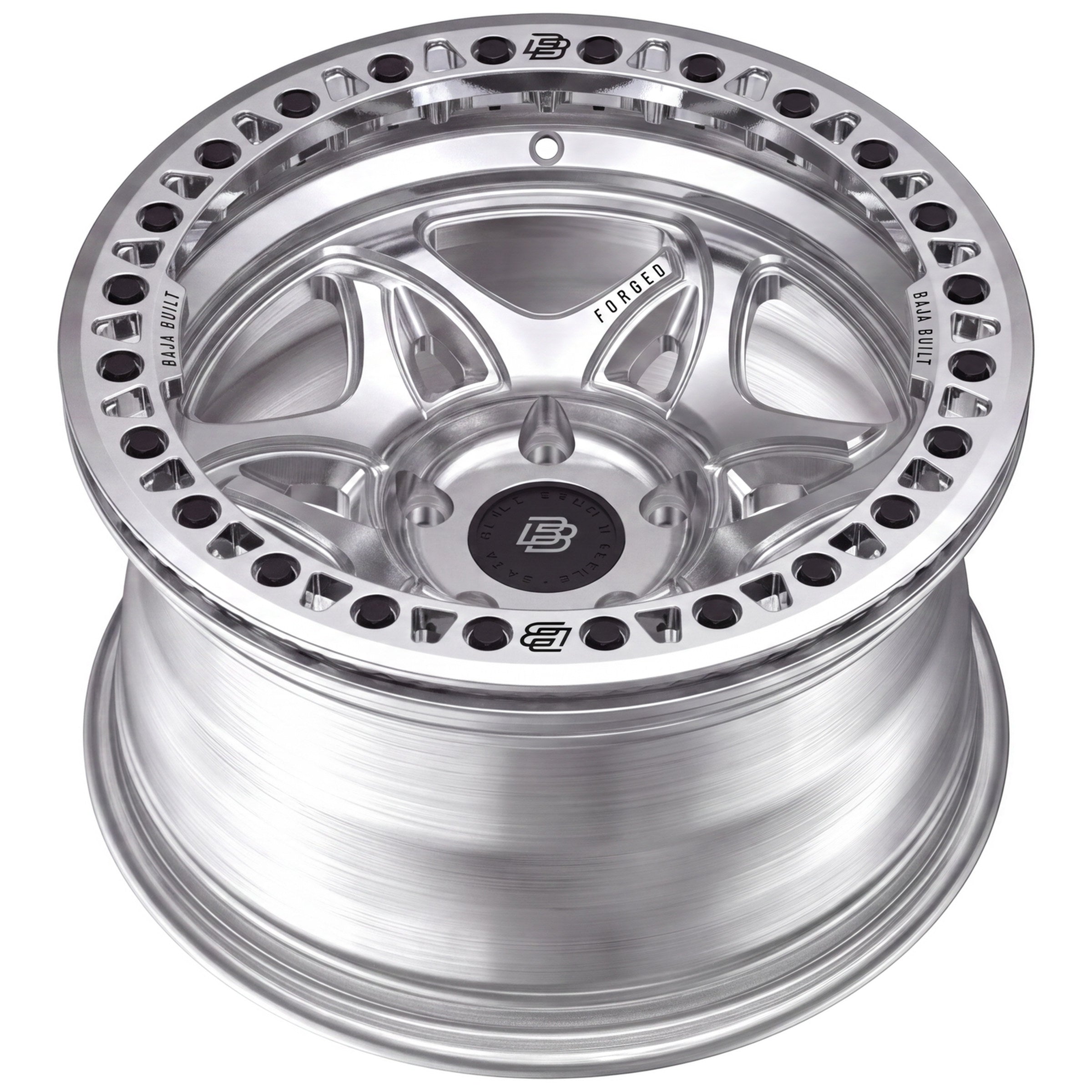 Baja Built Tribute forged beadlock wheel - Machined Raw, 5-lug, rim profile