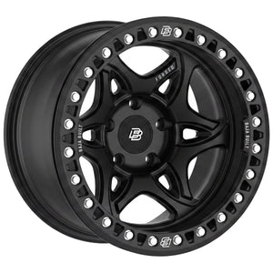 Baja Built Tribute forged beadlock wheel - Matt Black, 5-lug, three-quarter view