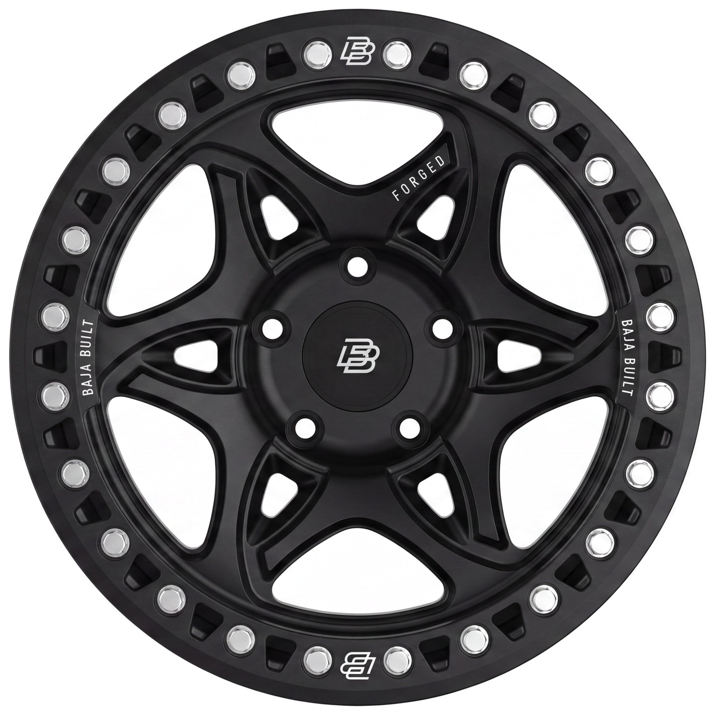 Baja Built Tribute forged beadlock wheel - Matt Black, 5-lug, face on