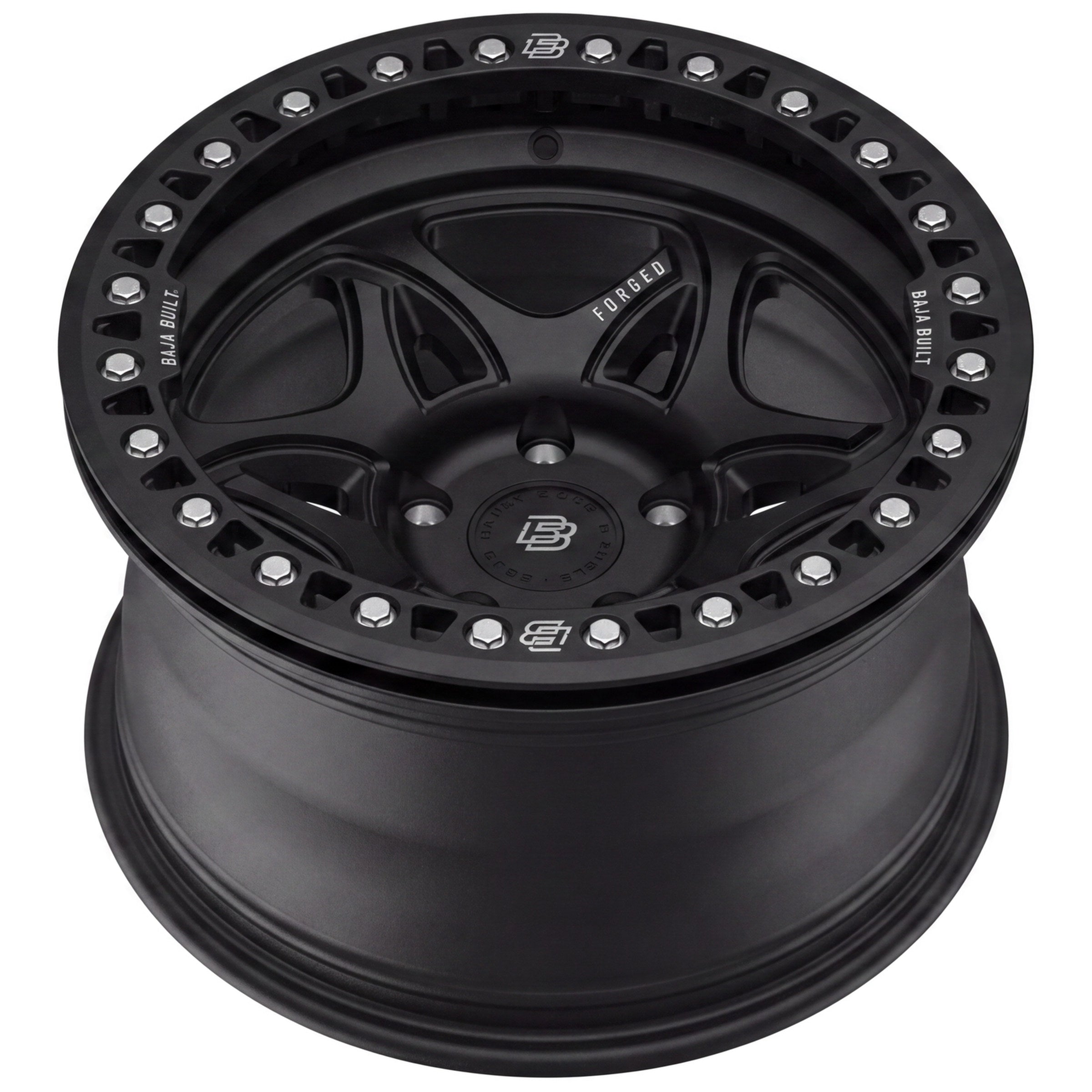Baja Built Tribute forged beadlock wheel - Matt Black, 5-lug, rim profile