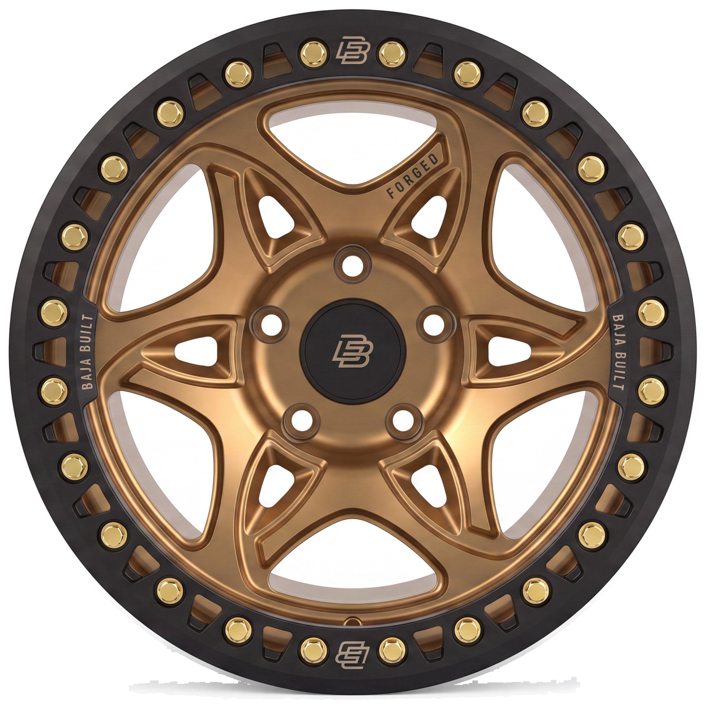 Baja Built Tribute forged beadlock wheel - Satin Bronze, 5-lug, face on