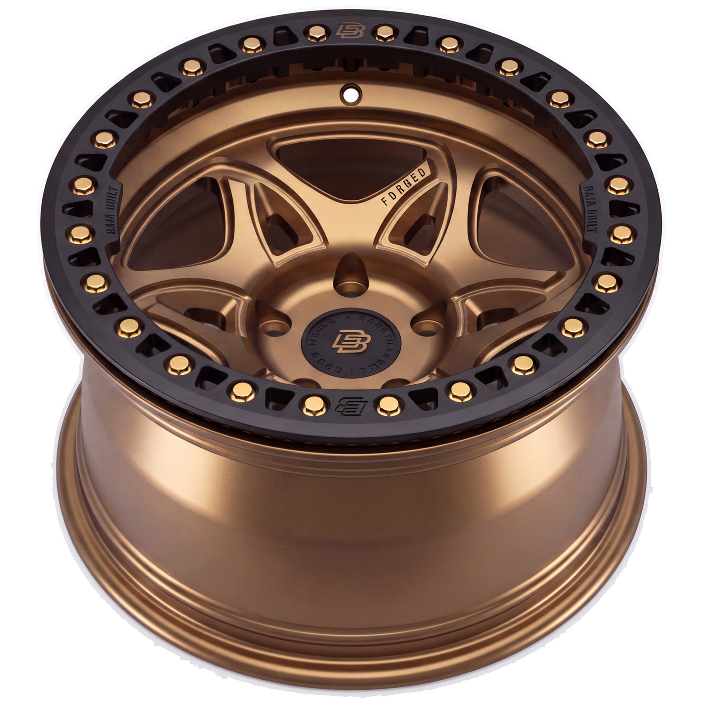 Baja Built Tribute forged beadlock wheel - Satin Bronze, 5-lug, rim profile