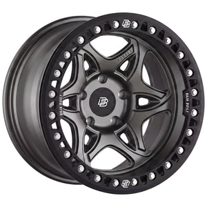 Baja Built Tribute forged beadlock wheel - Satin Graphite, 5-lug, three-quarter view