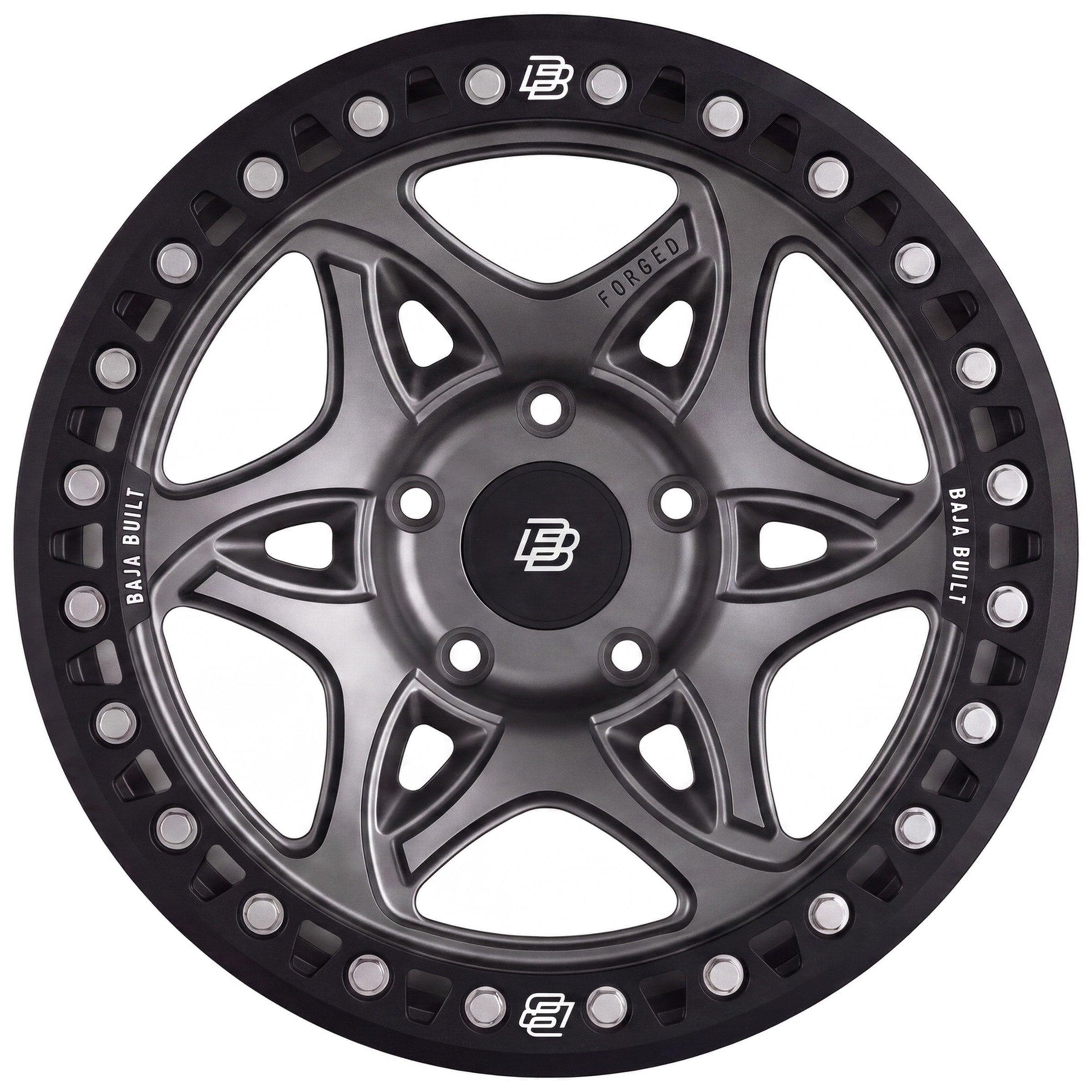 Baja Built Tribute forged beadlock wheel - Satin Graphite, 5-lug, face on