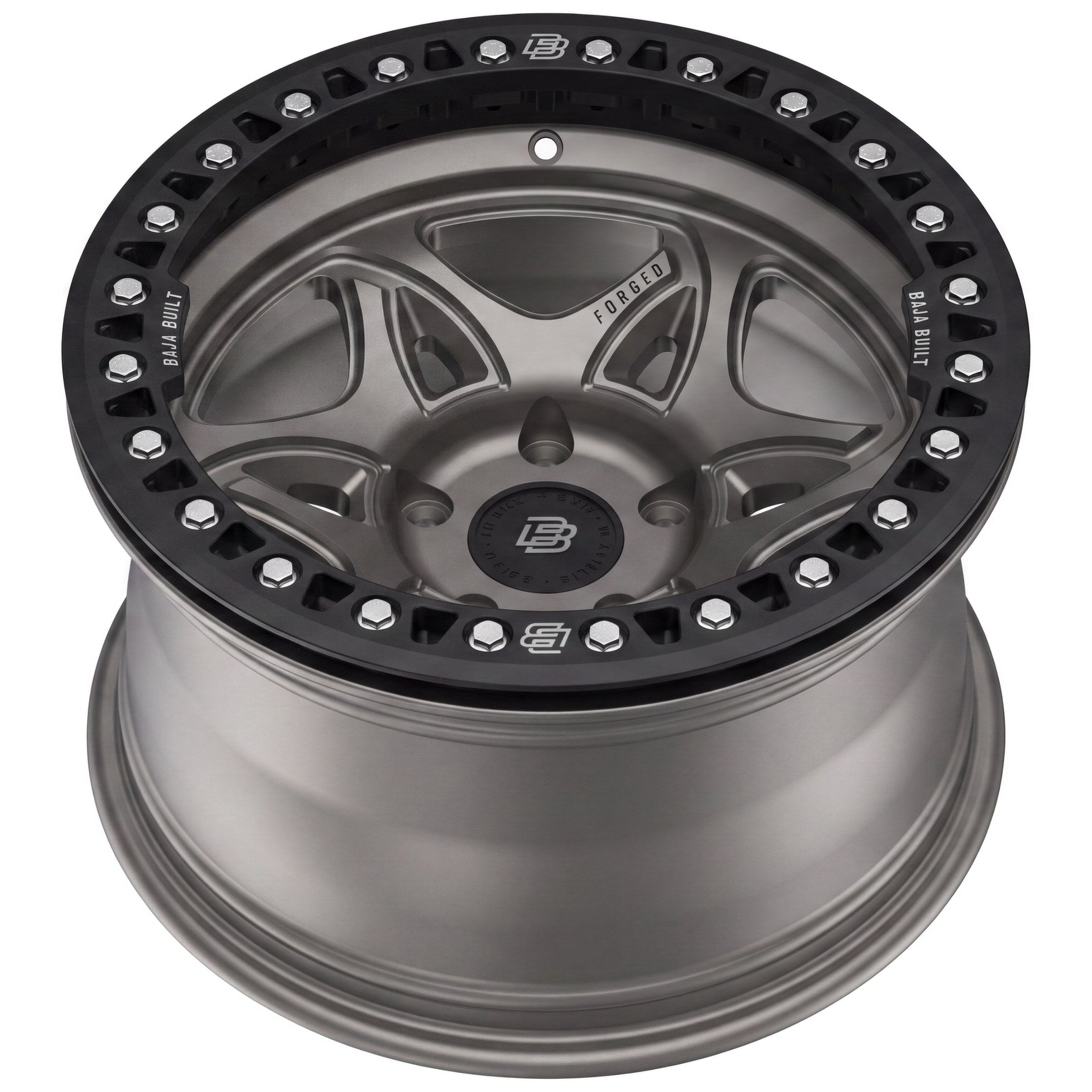 Baja Built Tribute forged beadlock wheel - Satin Graphite, 5-lug, rim profile