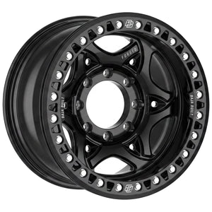 Baja Built Tribute forged beadlock wheel - Glossy Black, 8-lug, three-quarter view