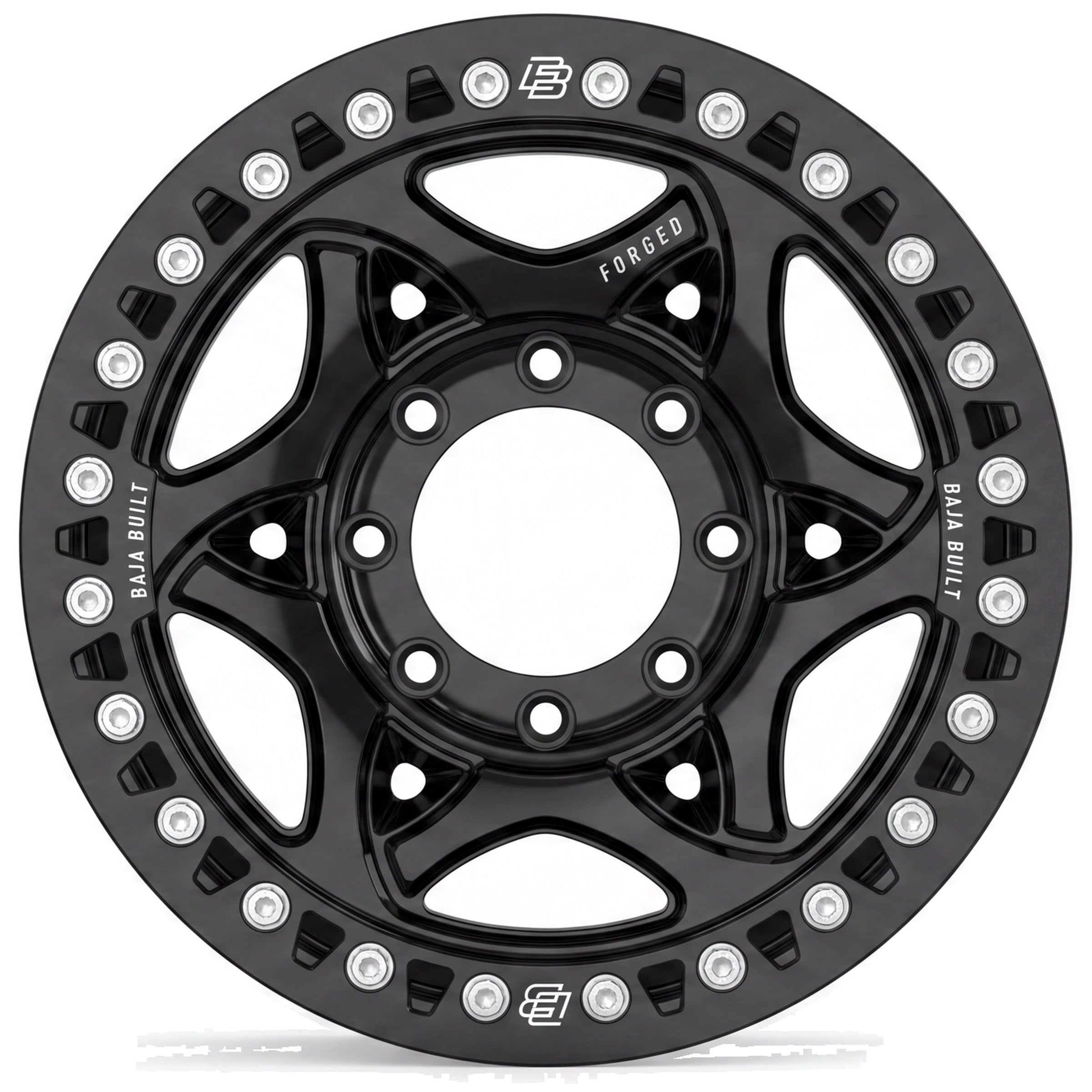 Baja Built Tribute forged beadlock wheel - Glossy Black, 8-lug, face on