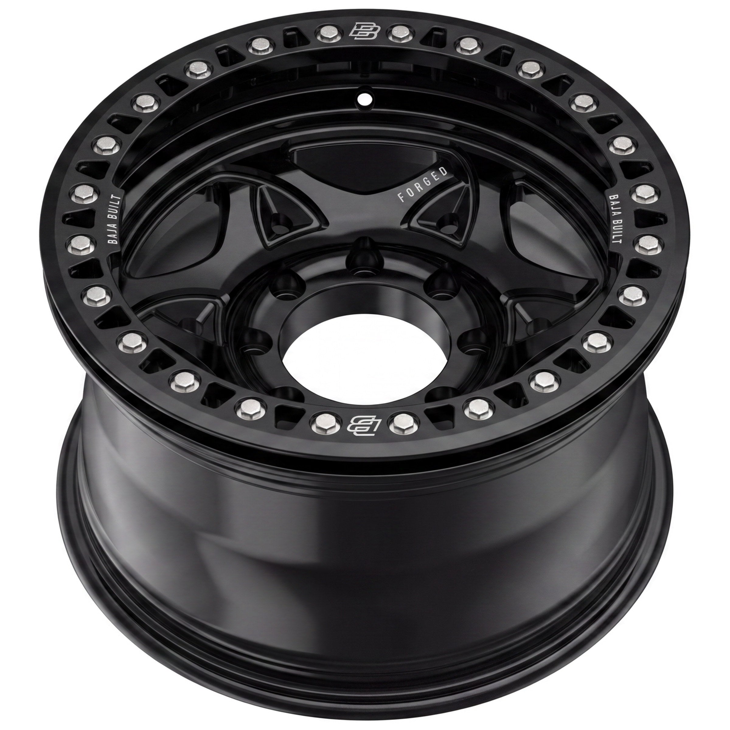 Baja Built Tribute forged beadlock wheel - Glossy Black, 8-lug, rim profile