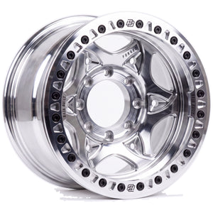 Baja Built Tribute forged beadlock wheel - Machined Raw, 8-lug, three-quarter view