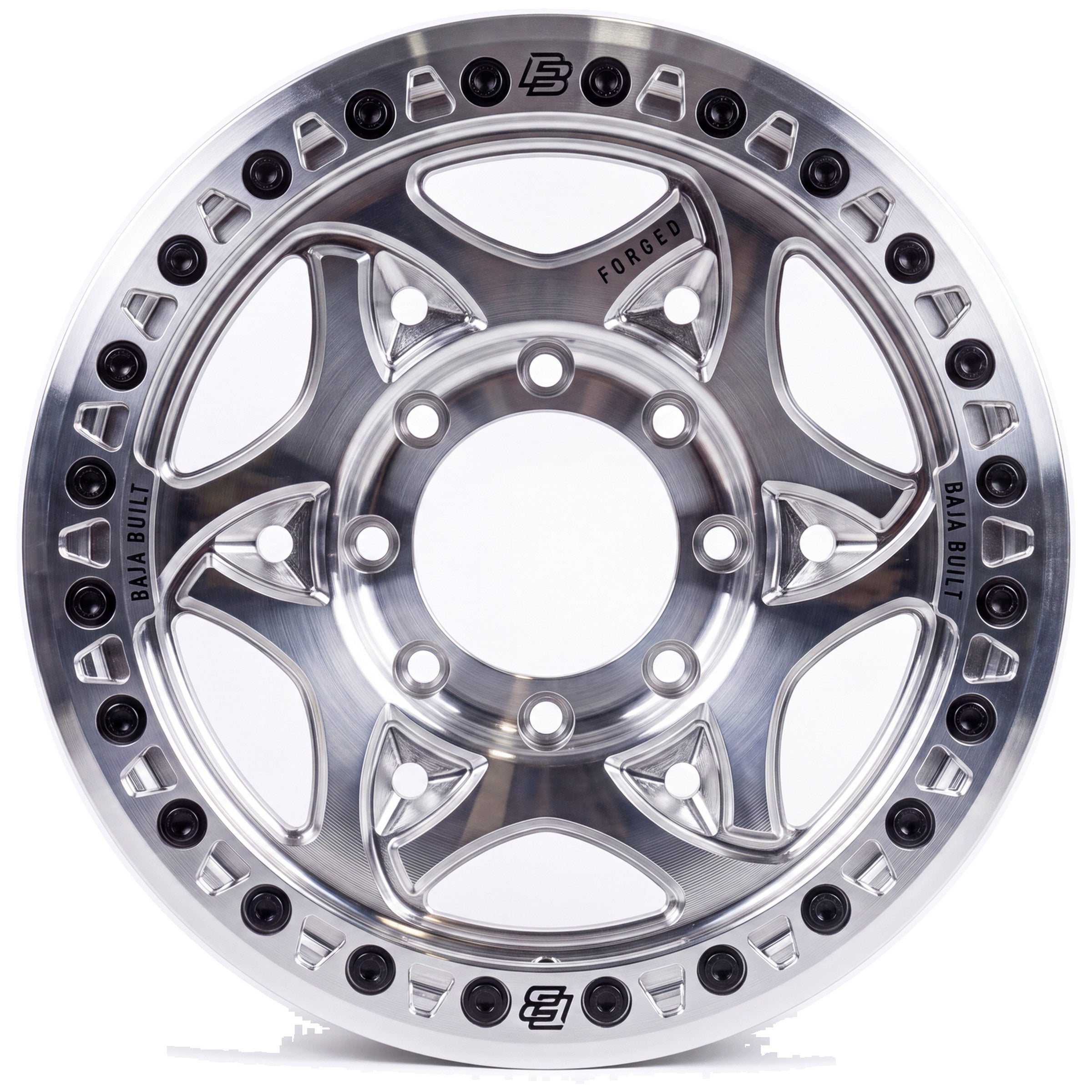 Baja Built Tribute forged beadlock wheel - Machined Raw, 8-lug, face on