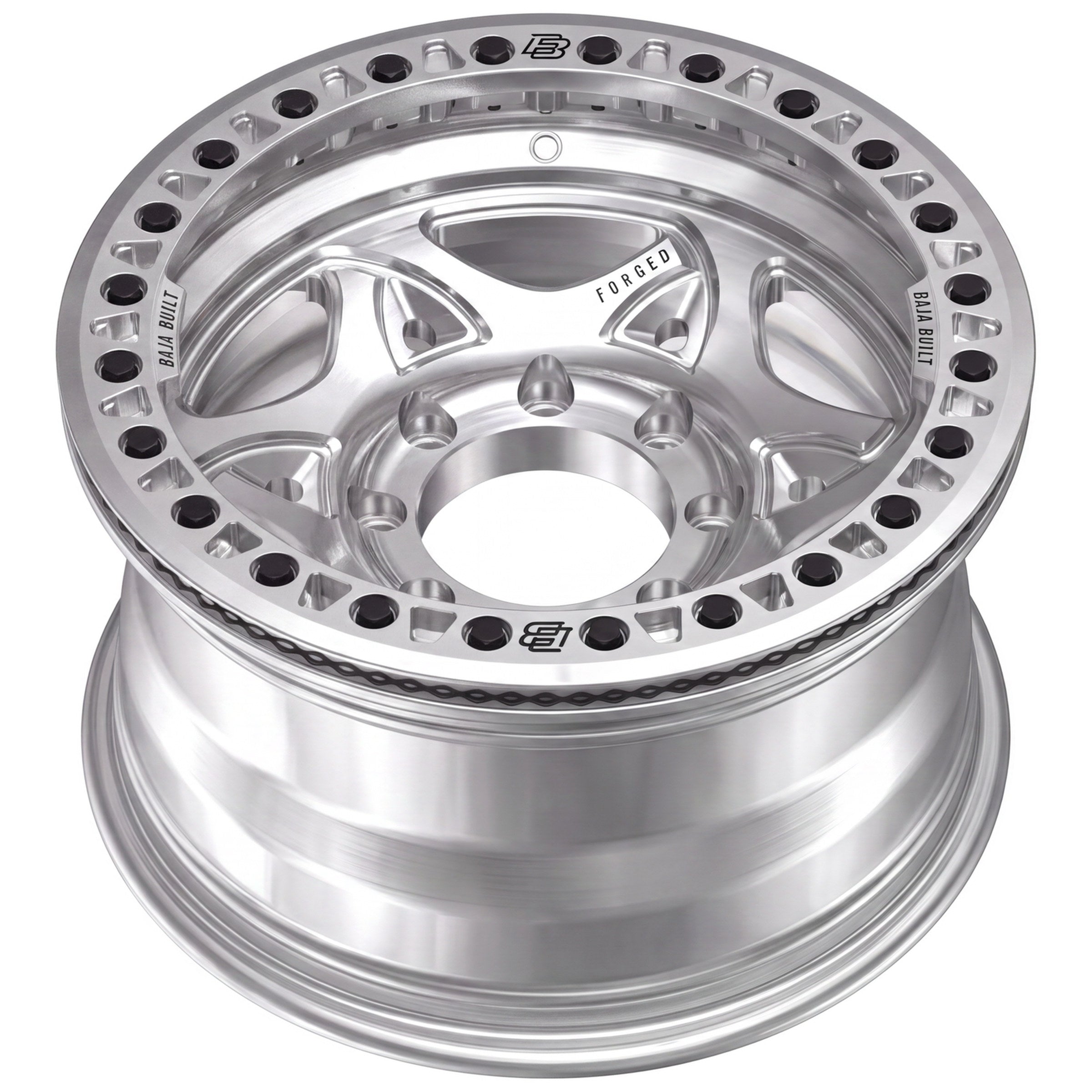 Baja Built Tribute forged beadlock wheel - Machined Raw, 8-lug, rim profile