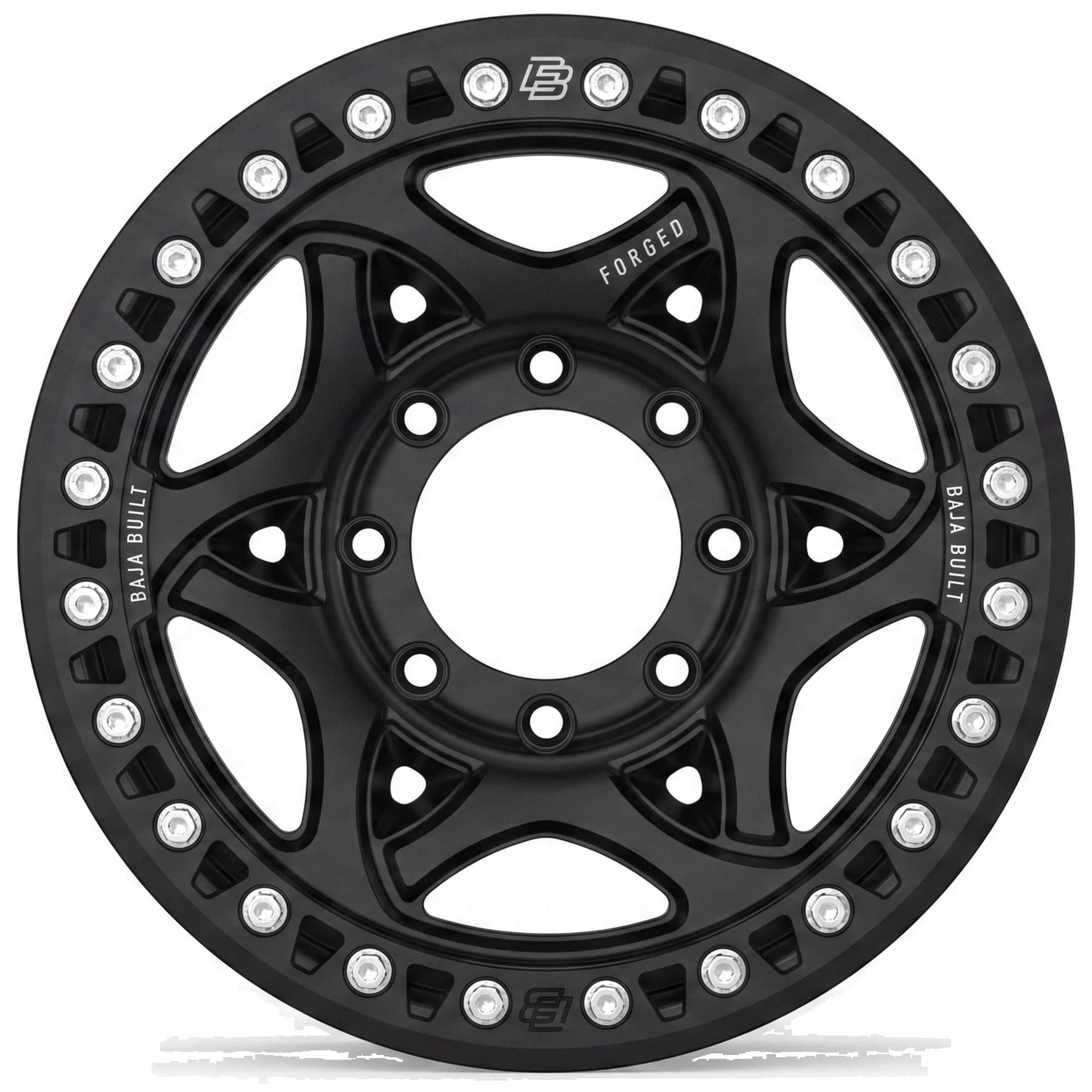 Baja Built Tribute forged beadlock wheel - Matt Black, 8-lug, face on