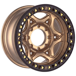 Baja Built Tribute forged beadlock wheel - Satin Bronze, 8-lug, three-quarter view