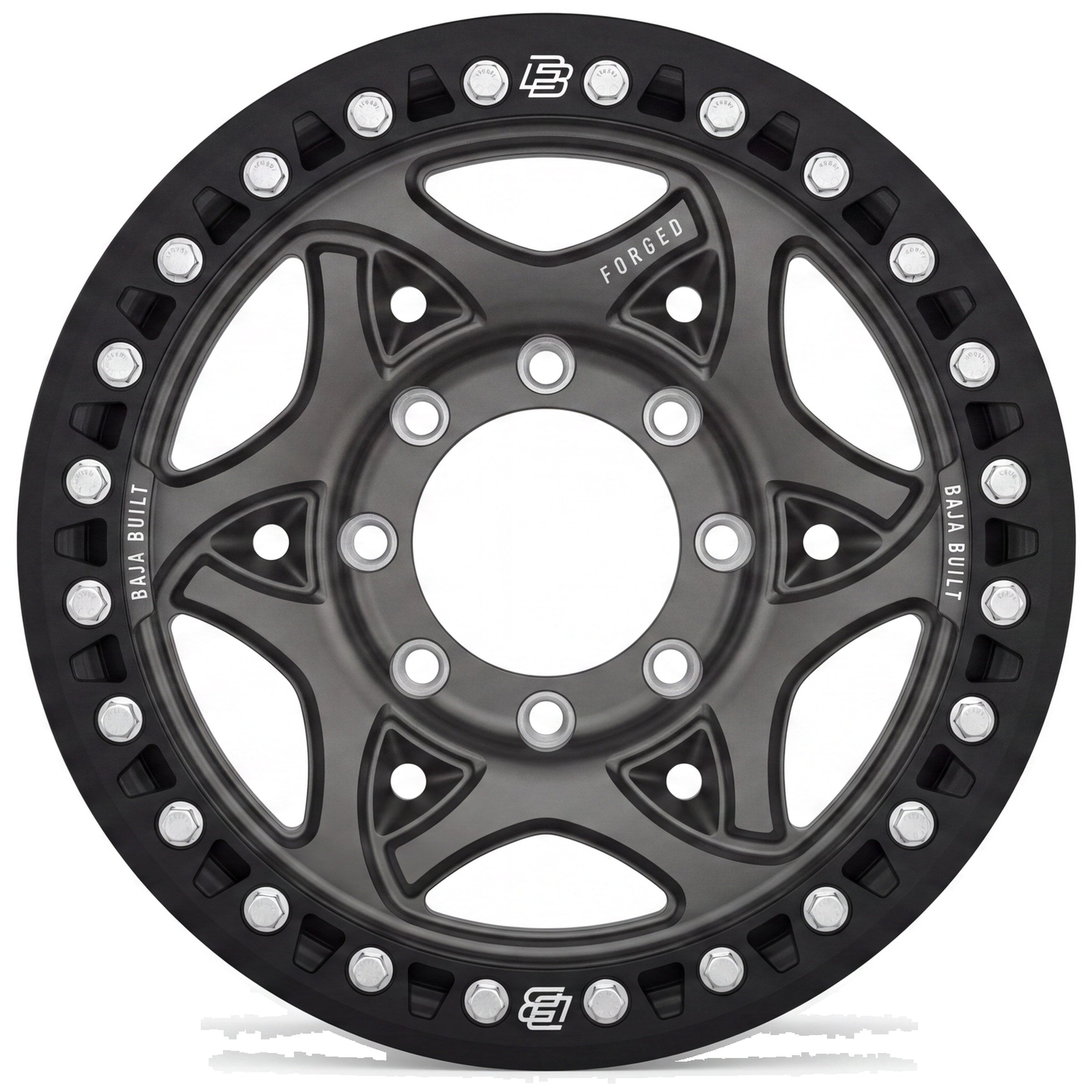 Baja Built Tribute forged beadlock wheel - Satin Graphite, 8-lug, face on