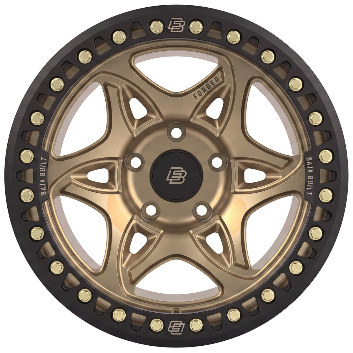 Baja Built Tribute forged beadlock wheel - Satin Bronze, 5-lug, face on