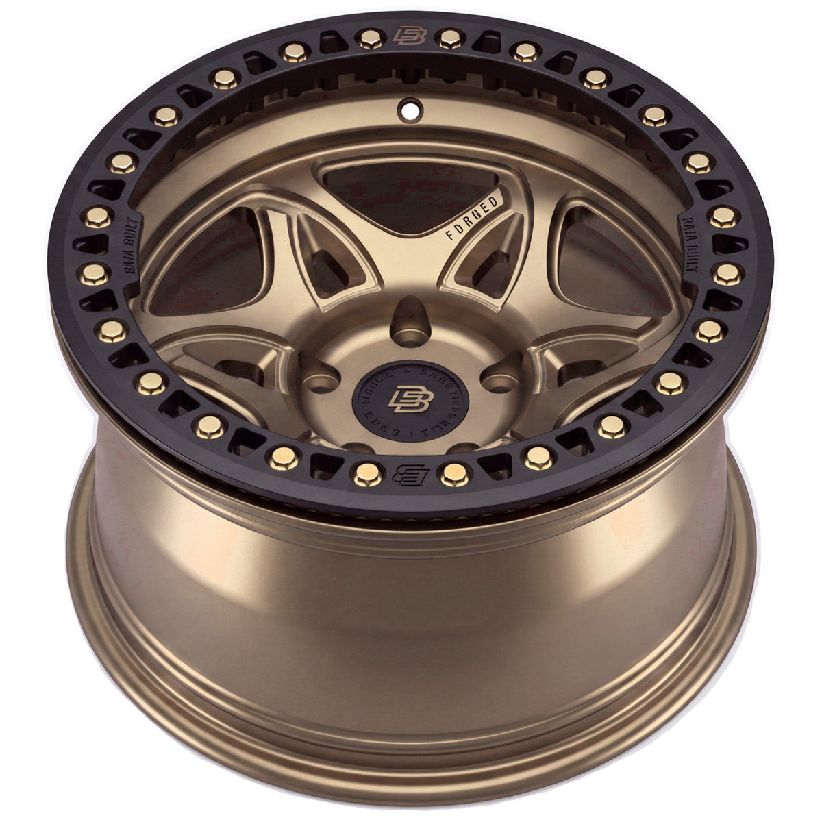 Baja Built Tribute forged beadlock wheel - Satin Bronze, 5-lug, rim profile